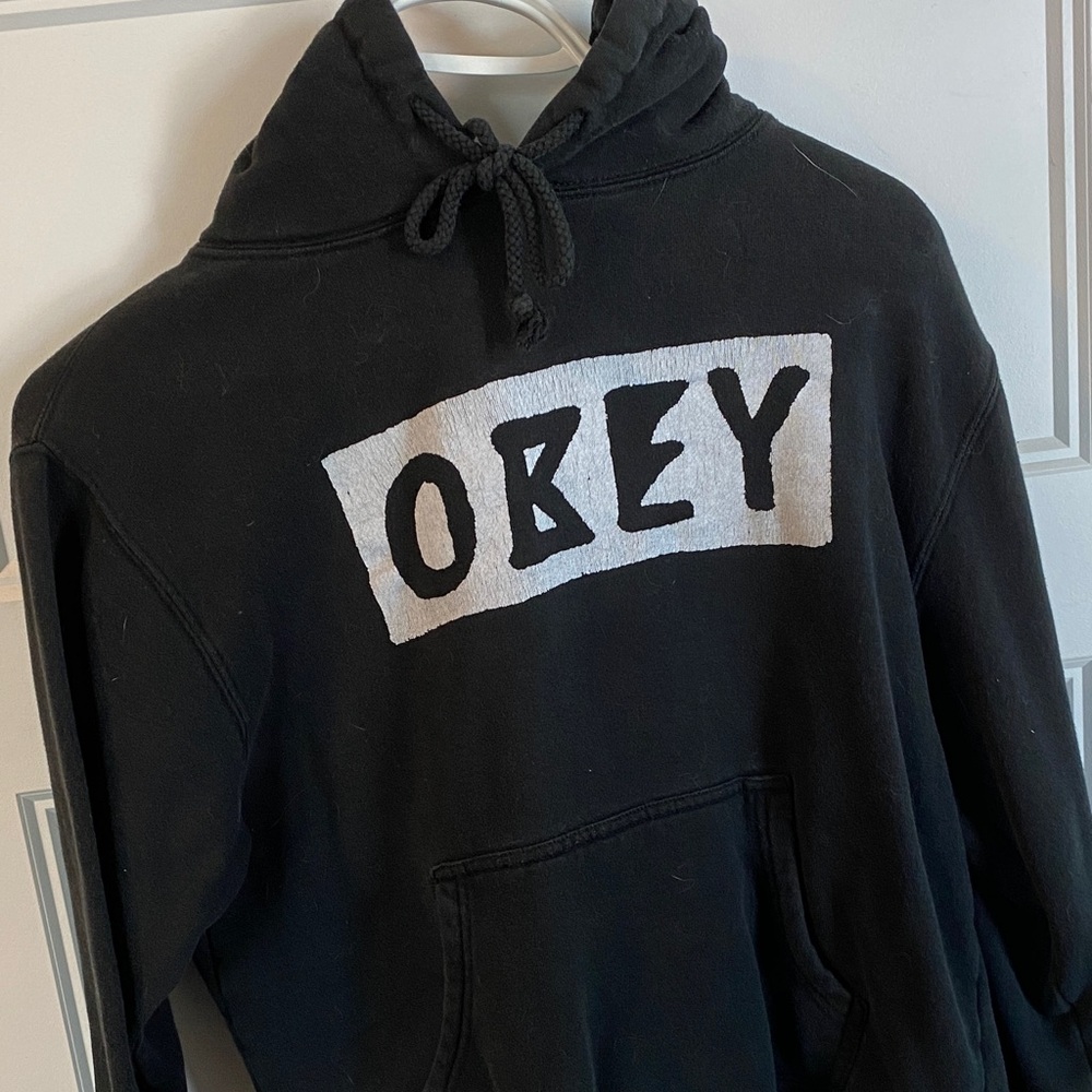 Obey Graphic Pullover Hoodie in Black and White